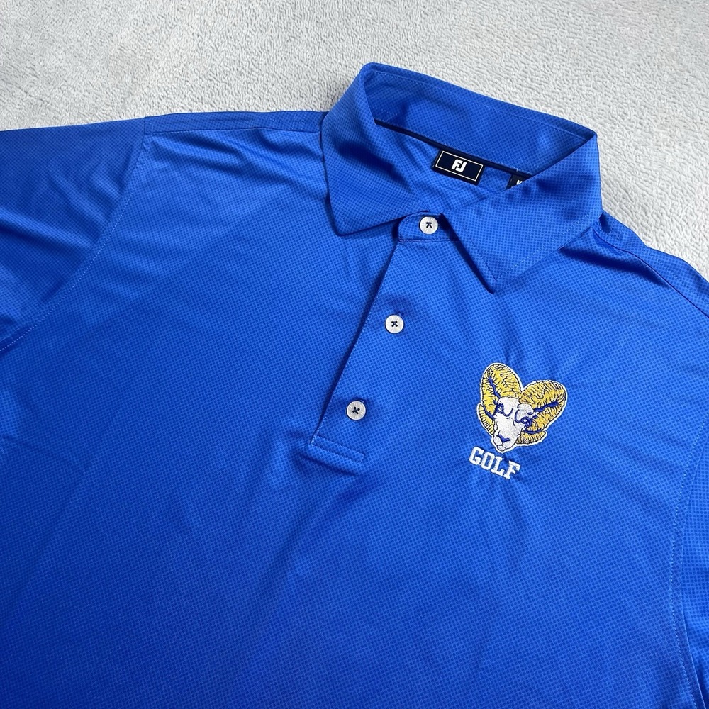 Footjoy Polo Shirt‎ Mens M Blue Short Sleeve Golf All Over Print Geometric Logo